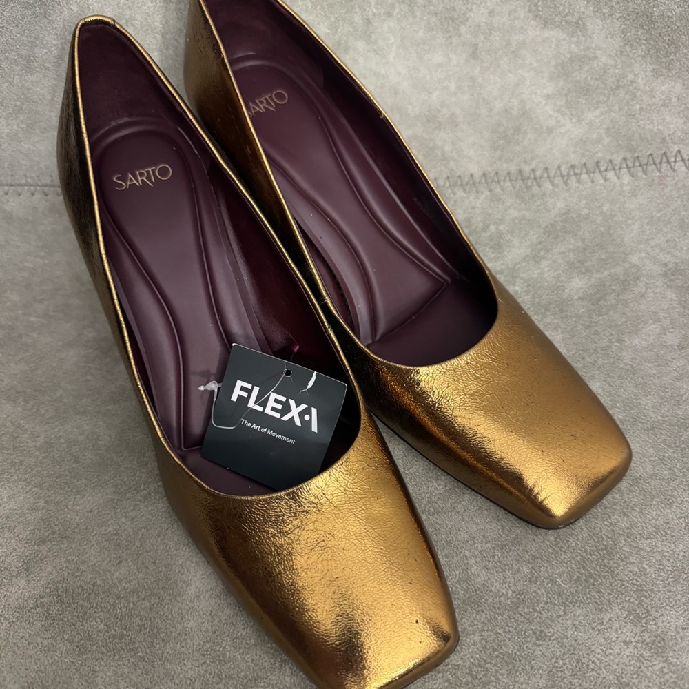 NWT Franco Sarto Flexa Aela Square Toe Pump Bronze Leather Sz 9 - Picture 14 of 15